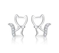 Ms.Swan 925 Sterling Silber Zirkonia Hallo Kitte Katze, Fuchs Ohrringe für Frauen,Damen,Mädchen,Kinder