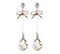 Ms. Swan Goldene Mondstein Ohrringe Silber 925, Lange Schleifenohrringe für Frauen, Hochzeit Ohrringe Braut Mädchen