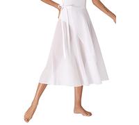 MSemis Damen Chiffon Ballett Tanzrock Lang Wickelrock Midi Rock Bauchtanz Latein Einfarbig Training Tanz Kostüm Weiß Einheitsgröße