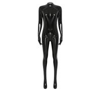 MSemis Damen Lackleder Wetlook Jumpsuit Glänzender PU Overall Ganzkörperanzug Langarm Catsuit Overall Leggings Disco Raves Partys GOGO Clubwear Schwarz XL