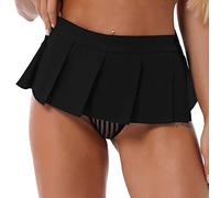 MSemis Damen Mini Faltenrock Hohe Taille Kurz Röck Frauen Rollenspiel Schulmädchen Köstum Einfarbig Minirock Extrem Kurz Rock Skirt Schwarz Einheitsgröße