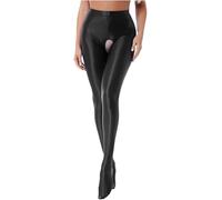 MSemis Damen Nylon Strumpfhose Hosenträger Transparent Strümpfe Ouvert Lingerie Unterwäsche Offener Schritt Leggings Shaping Öl Socken Schwarz L