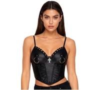 MSemis Damen PU-Leder Wetlook Top Cami Tank Push-up-BH mit Nieten Cami Oberteil Kurz Shirt Bustier Punk Pole Dance Party Clubwear Schwarz S