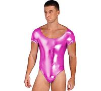 MSemis Herren Metallic Bodysuit Einteiliges Kurzarm Unterhemd Body Stringbody Badeanzug Overall Trikot Unterwäsche Nachtwäsche für Gogo Party Club Rose 3XL