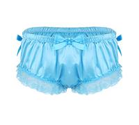 MSemis Herren Sissy Slips Satin Bikini Slip Briefs Unterhosen Unterwäsche Männer Erotik Dessous Höschen mit Spitze Rüschen Clubwear M L XL XXL A Blau XL