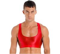 MSemis Herren Sport BH Training Tank Top Männer Glänzende Sissy Bra Reizwäsche Unterwäsche Bikini Erotik Dessous Top Partykleidung Clubwear Rot XL