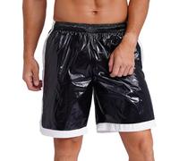 MSemis Herren Wetlook Shorts Metallic Boxershorts Hotpants Kordelzug Kurze Hose Strand Shorts Badehose Loungewear Schwarz 3XL