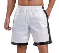 MSemis Herren Wetlook Shorts Metallic Boxershorts Hotpants Kordelzug Kurze Hose Strand Shorts Badehose Loungewear Elfenbein XL