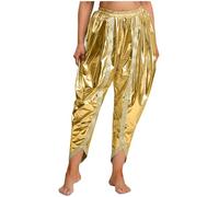 MSemis Indische Dhoti-Hosen für Damen Haremhose Bauchtanz Traditionell Einfarbige Punjabi Patiala Salwar Arabischer Tribal Arabisch Tanzhose Kostüm Fasching Party Gold 3XL