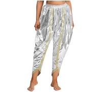 MSemis Indische Dhoti-Hosen für Damen Haremhose Bauchtanz Traditionell Einfarbige Punjabi Patiala Salwar Arabischer Tribal Arabisch Tanzhose Kostüm Fasching Party Weiß XL