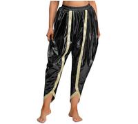 MSemis Indische Dhoti-Hosen für Damen Haremhose Bauchtanz Traditionell Einfarbige Punjabi Patiala Salwar Arabischer Tribal Arabisch Tanzhose Kostüm Fasching Party Schwarz L