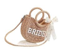 Msioytog Französischer gewebter Strohhalm, kompakt, für Brautpartys, mit Pailletten, Braut/Frau, Spitze, Schleife, Foto Requisiten, Strand Hochzeits Accessoire