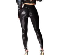 Mstaad Lackleder-Optik Leggings für Damen - Hohe Taille - Lack - Glänzender Latex - Konzert-Outfit, Schwarz , X-Large