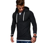 MT Styles Herren 2in1 Oversize Hoodie Pullover Kapuzenpullover Henley MT-7437 [Schwarz,