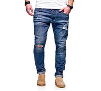 MT Styles Herren Jeans Slim Fit Hose JN-3687 [Blau, W31/L32]