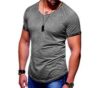 MT Styles Herren Oversize T-Shirt V-Neck Raglan Longline MT-7116 [Dunkelgrau,