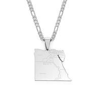 MTCDBD Ägypten Karte Halskette Kleidung Dekoration, Ägypter Karte Anhänger Ethnische Kleidung Accessoires Elegante Schlüsselbeinkette, Patriotisches Anhänger Geschenk, Silber, 60 cm Kette