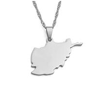 MTCDBD Afghanistan Karte Halskette Ethnische Dekoration, Afghanistan Karte Anhänger Ethnische Kleidung Accessoires Elegante Schlüsselbeinkette, Patriotisches Anhänger Geschenk, Silber, 45 cm Kette