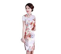MTCDBD Damen Cheongsam/6Xl Bedruckter Stehkragen Seitenschlitz Hohl/Sommer Elegantes Und Sexy Chinesisches Traditionelles Abendkleid Übergröße Bedruckte Cheongsam Traditionelle Kleidung,Weiß,4XL