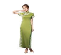 MTCDBD Damen Cheongsam/Vintage Old Shanghai Spitzenbesatz Qipao Elegante Frauen Cheongsam Übergröße 4XL Mandarinkragen Sexy Langes Chinesisches Kleid,Seegrün,XXXXL