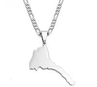 MTCDBD Eritrea-Karten-Halskette Für Unisex-Schmuck, Eritreische Karte, Anhänger, Partykleid, Accessoires, Ethnischer Stil, Afrika-Charm-Symbol-Halsketten-Geschenk, Silber, 60 cm Kette