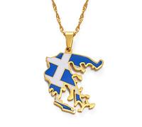 MTCDBD Griechenland-Karten-Halskette Für Unisex-Schmuck, Griechischer Karten-Anhänger Mit Flagge, Partykleid-Accessoires, Ethno-Stil, Patriotisches Symbol, Halskette, Geschenk, Gold, 60 cm Kette