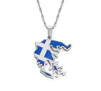 MTCDBD Griechenland-Karten-Halskette Für Unisex-Schmuck, Griechischer Karten-Anhänger Mit Flagge, Partykleid-Accessoires, Ethno-Stil, Patriotisches Symbol, Halskette, Geschenk, Silber, 60 cm Kette