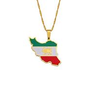 MTCDBD Iran-Karten-Halskette Für Unisex-Schmuck, Iranischer Karten-Anhänger Mit Flagge, Party-Kleid-Accessoires, Ethno-Stil, Patriotisches Symbol-Halsketten-Geschenk, Gold, 45 cm Kette