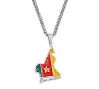 MTCDBD Kamerun-Karten-Halskette Für Unisex-Schmuck, Kamerun-Karten-Anhänger Mit Flagge, Partykleid, Accessoires Im Ethno-Stil, Patriotisches Symbol, Halskette, Geschenk, Silber, 60 cm Kette