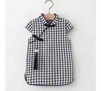 MTCDBD Kinder-Cheongsam/Blumenmuster, Atmungsaktiv, Lockerer Gitterschlitz/Süße Mode, Sommer, Chinesischer Stil, Traditionelles Cheongsam, Kinder-Cheongsam, Geburtstagskleid, Cheongsam, Schwarz, 3T