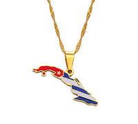 MTCDBD Kuba-Karte-Halskette Für Unisex-Schmuck, Kuba-Karte-Anhänger Mit Flagge, Partykleid, Accessoires, Ethnischer Stil, Mode-Charm-Halskette, Geschenk, Gold, 45 cm Kette