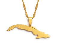 MTCDBD Kuba-Karte, Halskette Für Unisex-Schmuck, Kuba-Karte, Anhänger, Partykleid, Accessoires, Ethno-Stil, Patriotisches Symbol, Halskette, Geschenk, Gold, 60 cm Kette