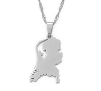 MTCDBD Nederlanden Karte Halskette Ethnische Dekoration, Niederlande Karte Anhänger Ethnische Kleidung Accessoires Elegante Schlüsselbeinkette, Patriotischer Anhänger Geschenk, Silber, 45 cm Kette