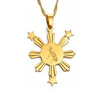 MTCDBD Philippinen-Karte, Halskette, Kleidung, Dekoration, Pilipinas-Karte, Flagge, Anhänger, Ethnische Kleidung, Accessoires, Elegante Schlüsselbeinkette, Charm-Geschenk-Anhänger, Gold, 60 cm Kette