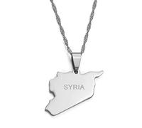 MTCDBD Syrien-Karten-Halskette Für Unisex-Schmuck, Syrer-Karte, Anhänger, Partykleid, Accessoires, Ethno-Stil, Charm-Patriotisches Symbol, Halskette, Geschenk, Silber, 45 cm Kette