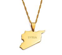 MTCDBD Syrien-Karten-Halskette Für Unisex-Schmuck, Syrer-Karte, Anhänger, Partykleid, Accessoires, Ethno-Stil, Charm-Patriotisches Symbol, Halskette, Geschenk, Gold, 45 cm Kette