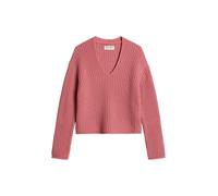 Strickpullover MARC O'POLO "aus Organic Cotton-Mix", Damen, Gr. L, pink (berry rose), Obermaterial: 74% Baumwolle, 26% Polyester, unifarben, V-Ausschnitt, Pullover Strickpullover (61504006-L) berry ro