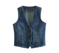 MTKSFDC Jeansweste Herren Damen Sommerkleidung Einreihiges Weste-Oberteil aus Denim im britischen Stil mit V-Ausschnitt und kurzen Trägern(M)