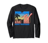 MTV 80s Retro Sunset Palm Tree Horizon Langarmshirt