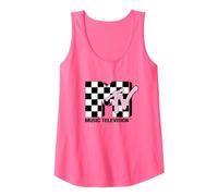 MTV Music Television Retro 80's Pink Neon Checkerboard Logo Tank Top, Damen, Neonrosa, S