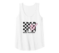 MTV Music Television Retro 80's Pink Neon Checkerboard Logo Tank Top, Damen, Weiß, L