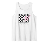 MTV Music Television Retro 80's Pink Neon Checkerboard Logo Tank Top, Herren, Weiß, S