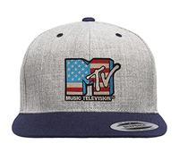 MTV Offizielles Lizenzprodukt American Flag Premium Snapback Cap (Heather Gray-Marineblau), Einheitsgröße