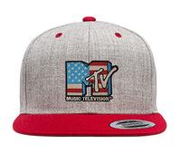 MTV Offizielles Lizenzprodukt American Flag Premium Snapback Cap (Heather Gray-Rot), Einheitsgröße