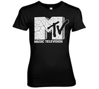 MTV Offizielles Lizenzprodukt Cracked Logo Damen T-Shirt (Schwarz), M