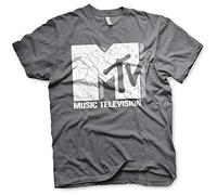 MTV Offizielles Lizenzprodukt Cracked Logo Herren T-Shirt (Dunkelgrau), X-Large