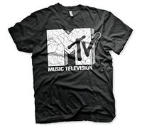 MTV Offizielles Lizenzprodukt Cracked Logo Herren T-Shirt (Schwarz), X-Large