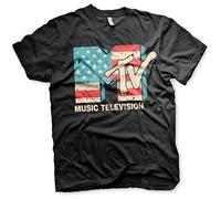 MTV Offizielles Lizenzprodukt Distressed USA-Flag Herren T-Shirt (Schwarz), X-Large