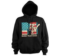 MTV Offizielles Lizenzprodukt Distressed USA-Flag Kapuzenpullover (Schwarz), XXL