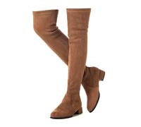 Mtzyoa Oberschenkelhoher Blockabsatz, Damenstiefel, spitzer Zehenbereich, Stretch, Overknee-Stiefel, Braun/flach, 40 EU